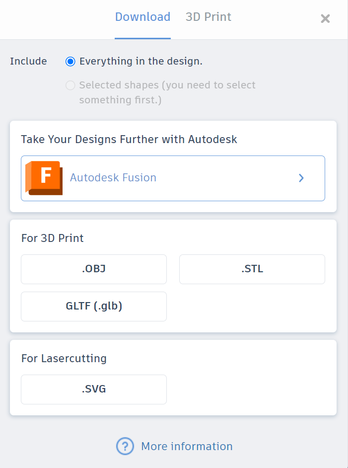export 3d printing models in tinkercad