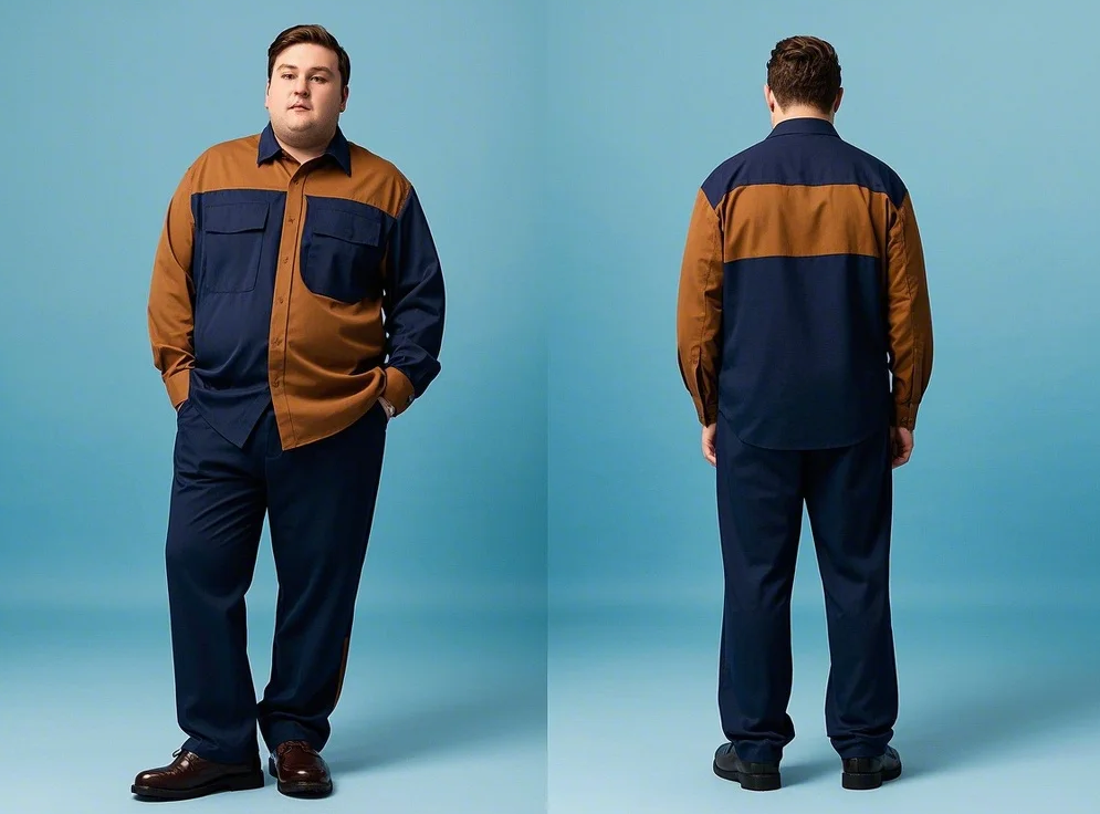 a big and tall guy wearing the big men's walking suits with color block