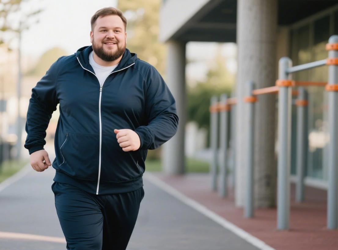 A big man jogging in a jogging suits