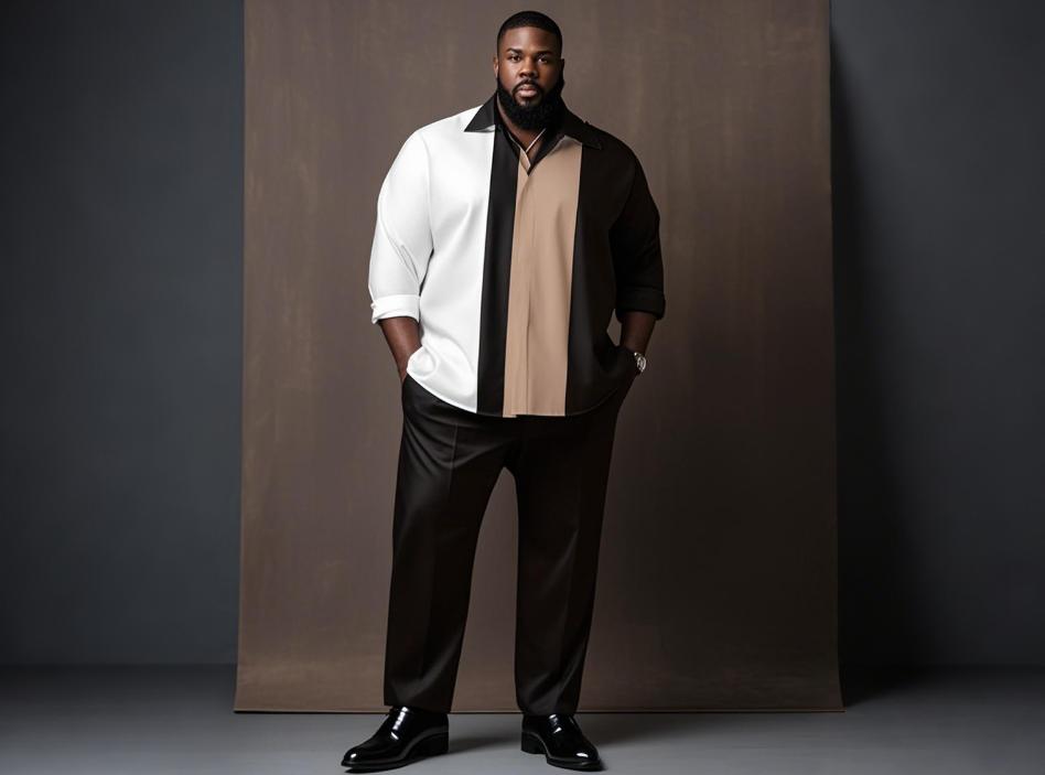 casual business color-matching walking suits for big men
