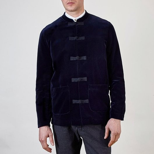 midnight navy velvet mandarin jacket