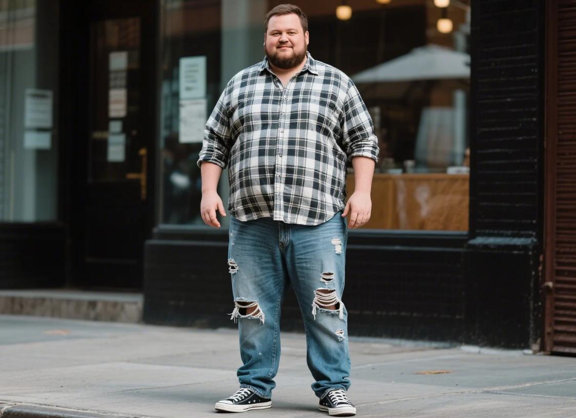 A man wearing ripped jeans in summer.