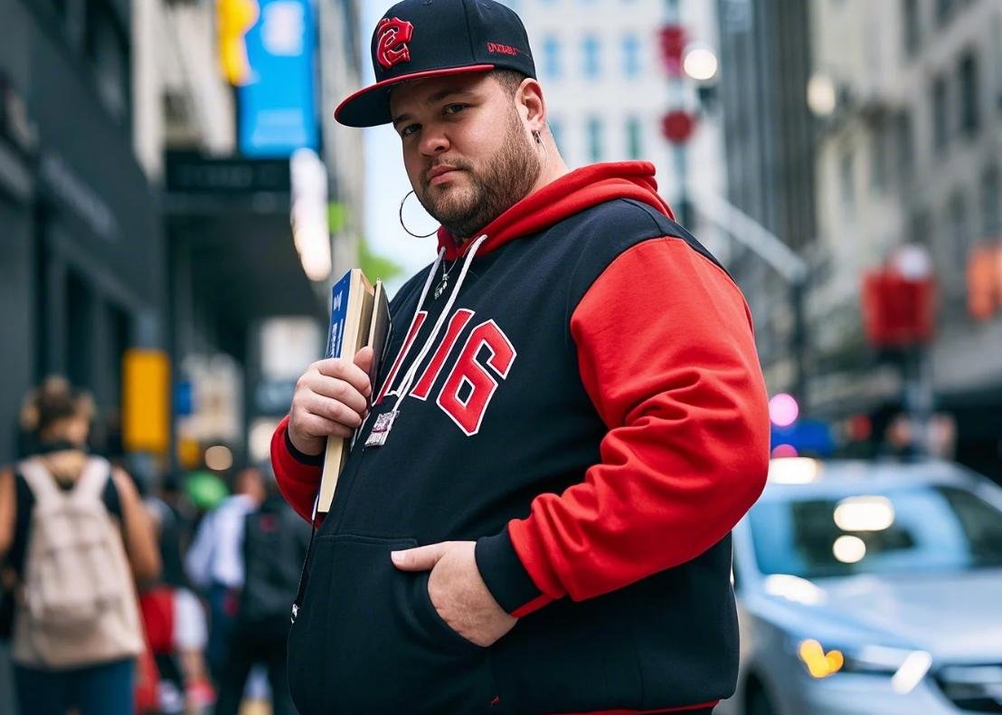 a plus-size man with big and tall hip-hop fashion hoodie