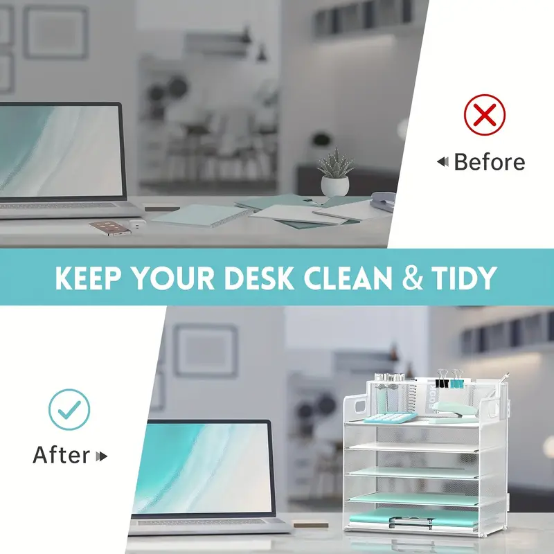 5 tier desk storage rack with handle   pen holders desk organizer with grid paper file sorter office supplies paper tray storage box details 8