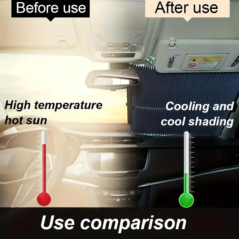 1pc automatic retractable folding sunshade uv resistant heat insulating aluminum material   on installation blackout curtain for front window car sunshade windshield foldable details 5