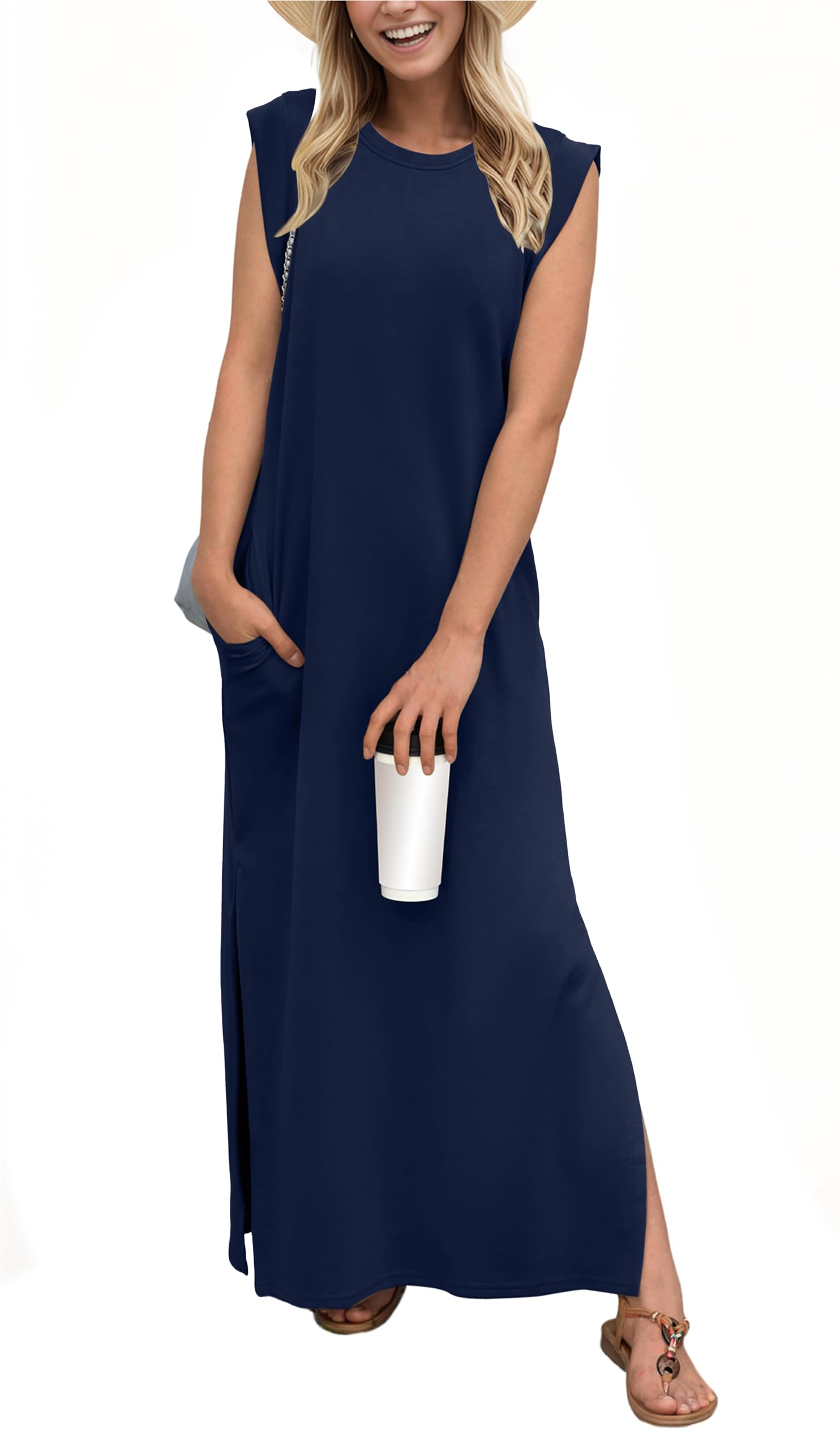 Women's loose maxi dress with slit and no pleats