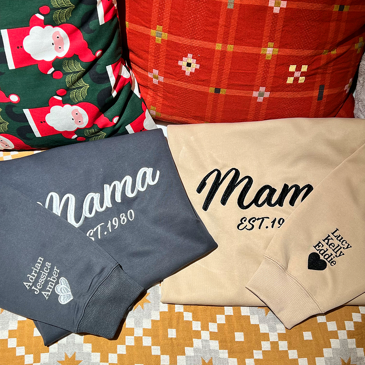 Custom Embroidered Mama Sweatshirt with Names on the Sleeve