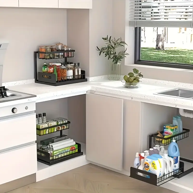 under sink organizer pull out cabinet organizer 2 tier slide out sink shelf cabinet storage shelves under sink storage for kitchen bathroom cabinet details 7