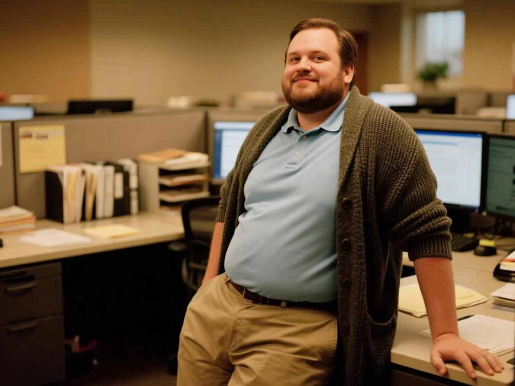 A big man working in his polo set in winter