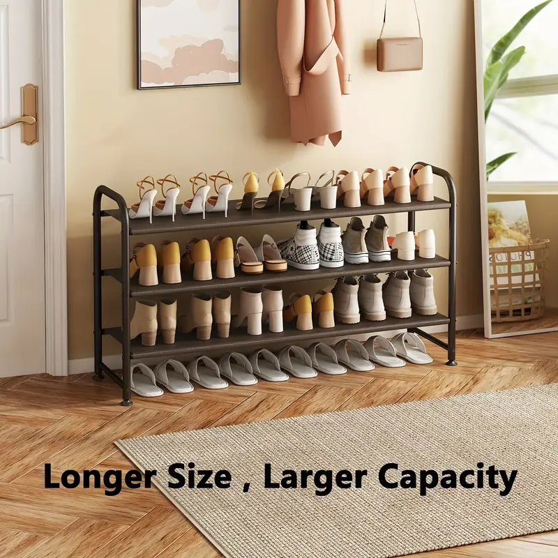   shoe rack 3 tier long storage organizer wide metal shoe shelf for closet entryway details 7