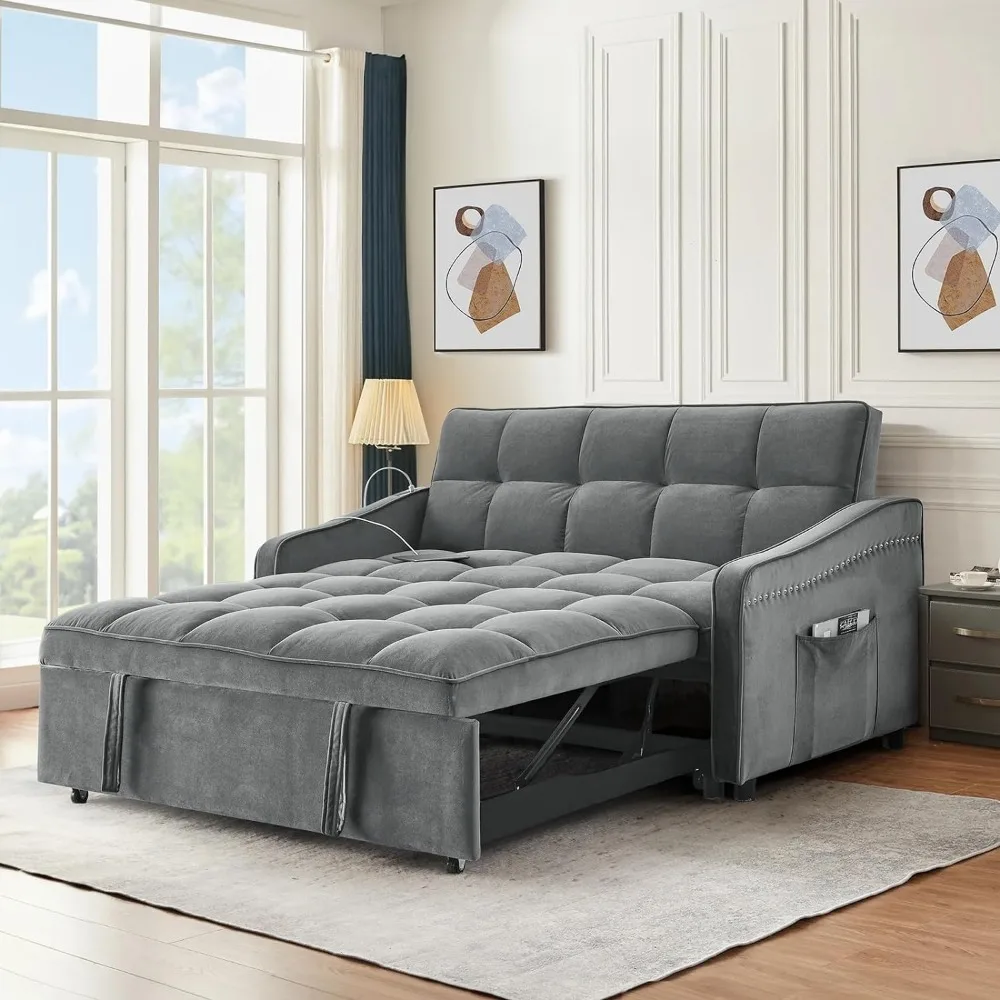 3 in 1 Sleeper Sofa Couch Bed with USB & Type C Port, 52" Small Modern ...