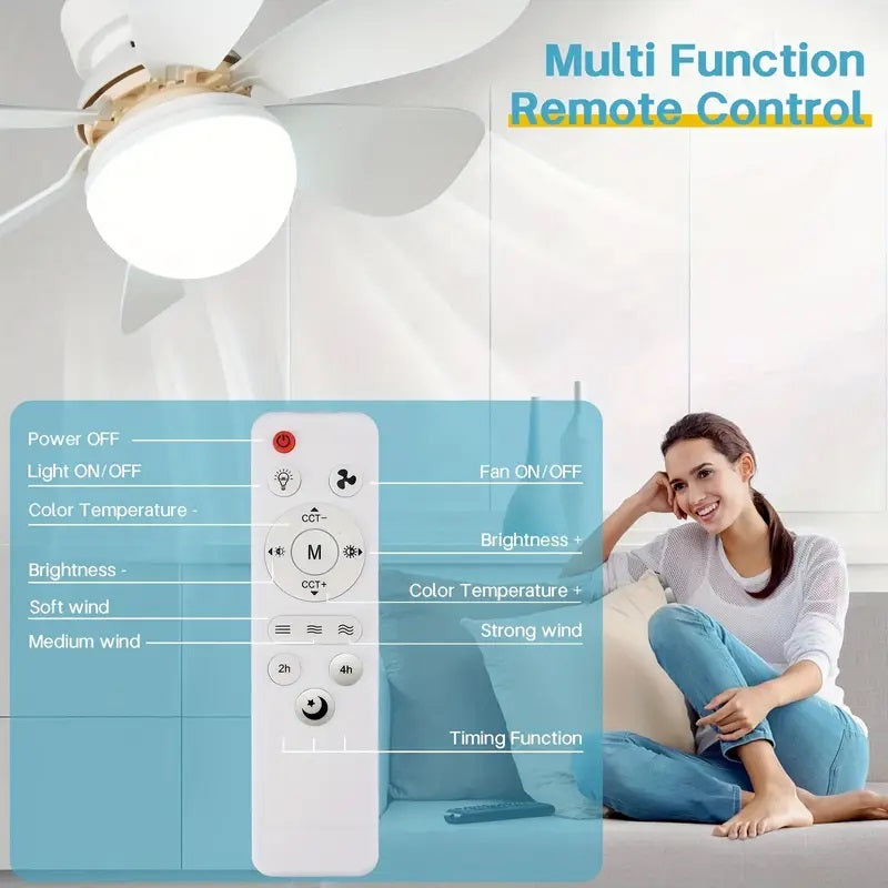 2-in-1 LED Ceiling Fan Light with Remote Control, E27E26/B22 Base