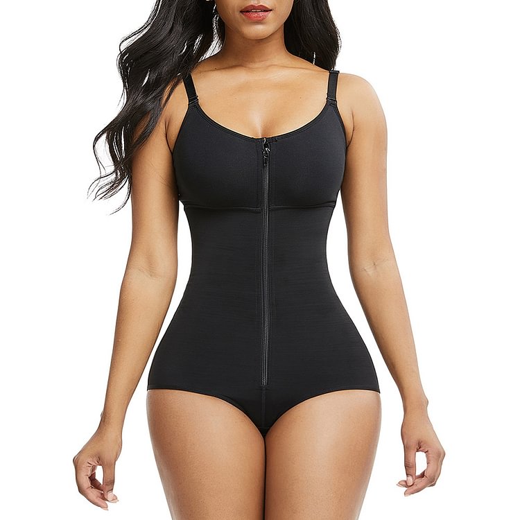 Black Large Size Full Body Shaper Front Zipper Tight Fitting A One-piece Bodysuit