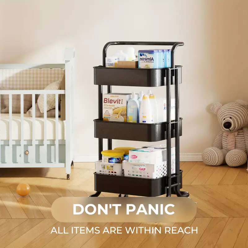   multi purpose 3 layer mobile storage trolley   in metal and   materials storage rack with armrests mobile storage trolley mobile kitchen storage rack suitable for   room office details 2