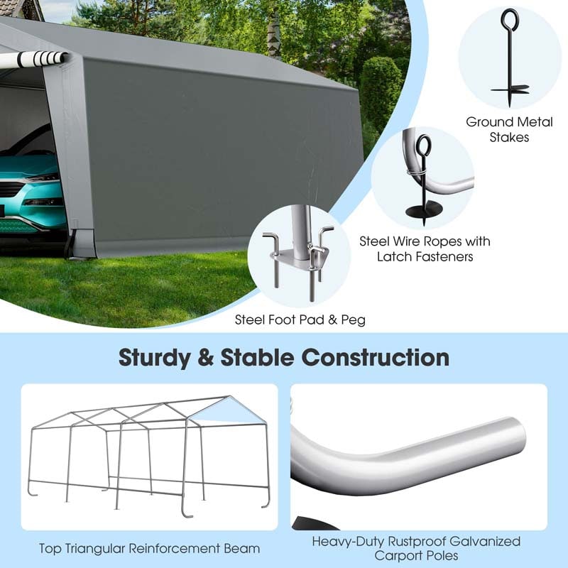 Eletriclife 10 x 20 pies portátil resistente carport dosel garaje con puertas