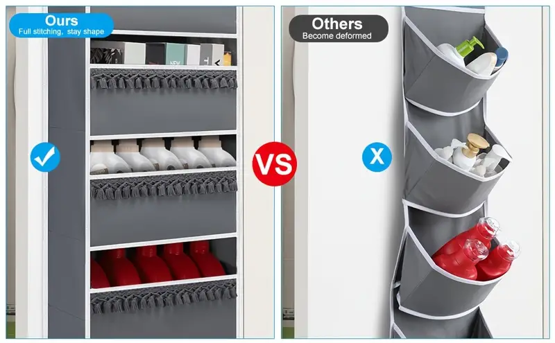 6 shelf over the door organizer with 8 large pockets anti tilt hanging storage for pantry nursery bathroom bedroom kitchen dorm camper gray polyester multi room organizer kitchen organizers and storage details 6
