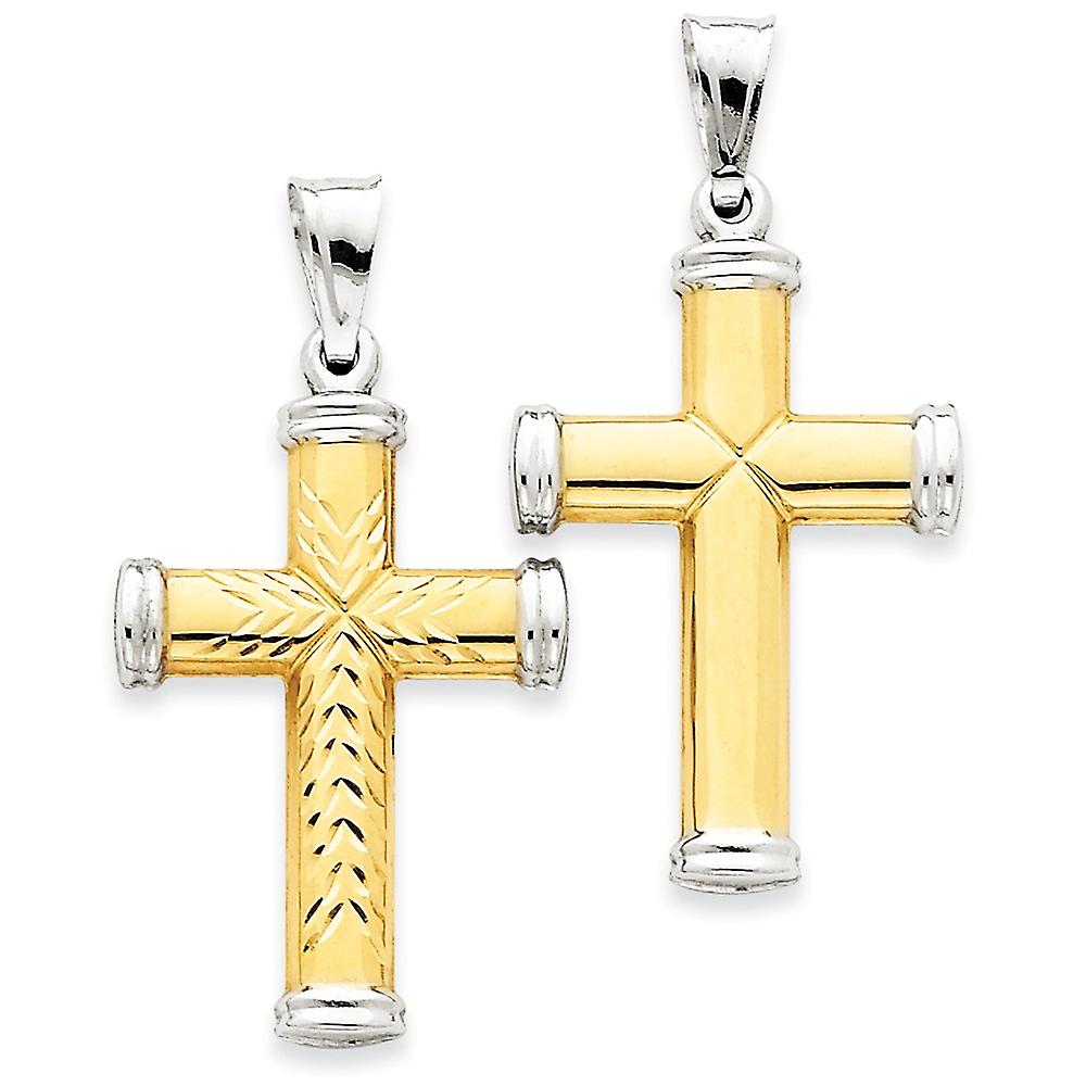 Collana con pendente a forma di croce religiosa reversibile in oro lucido bicolore 14k e rodio misura 45,9x55,9 mm ebreo