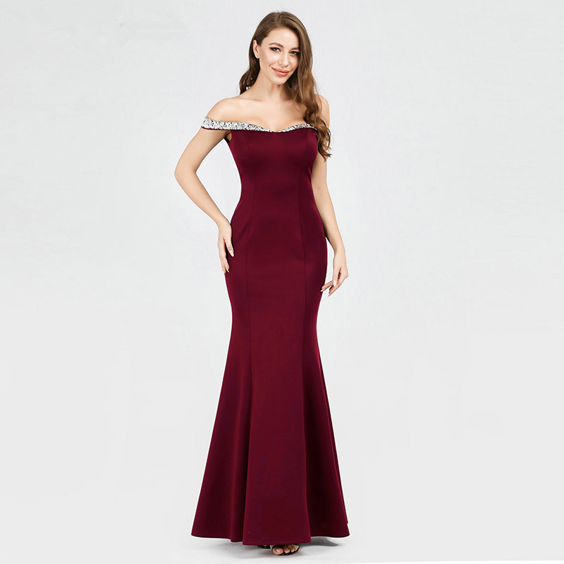 Elegant Off-the-Shoulder Mermaid Crystal Prom Dress Long Online