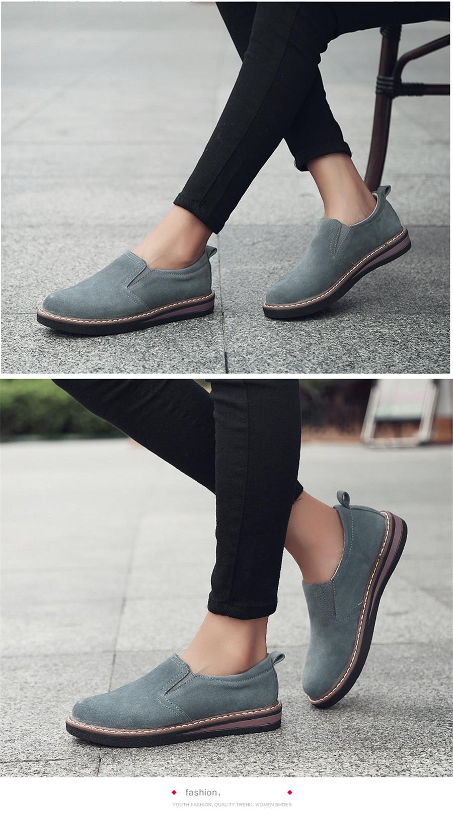 STS BRAND 2019 New Spring Women Flats Sneakers Suede Leather Round Toe Shoes Casual Shoes Women Slip On Flat Loafers Fazz Oxford (6)