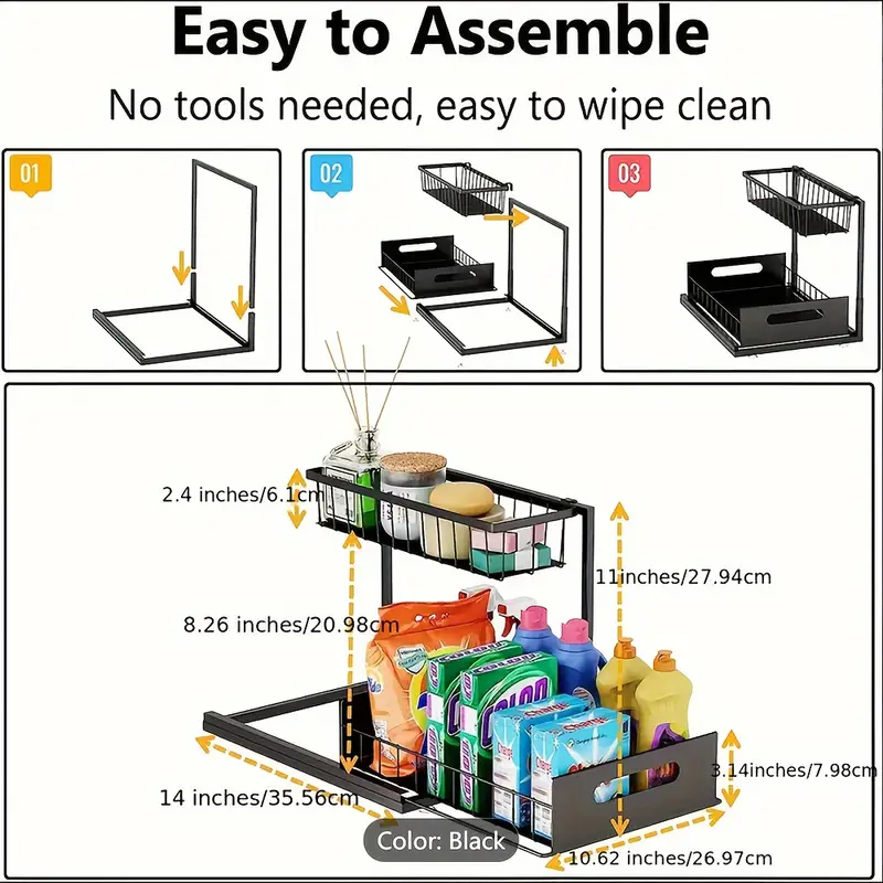 2 tier under sink organizers and storage under sink organizer slide out pull out cabinet organizer shelf metal sliding drawer for kitchen bathroom pantry cabinet closet organization rack details 1