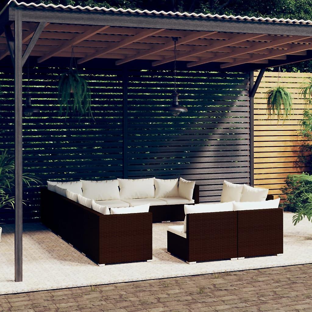 vidaXL 12-tlg. Set salotto da giardino con polyrattan Kissen Braun