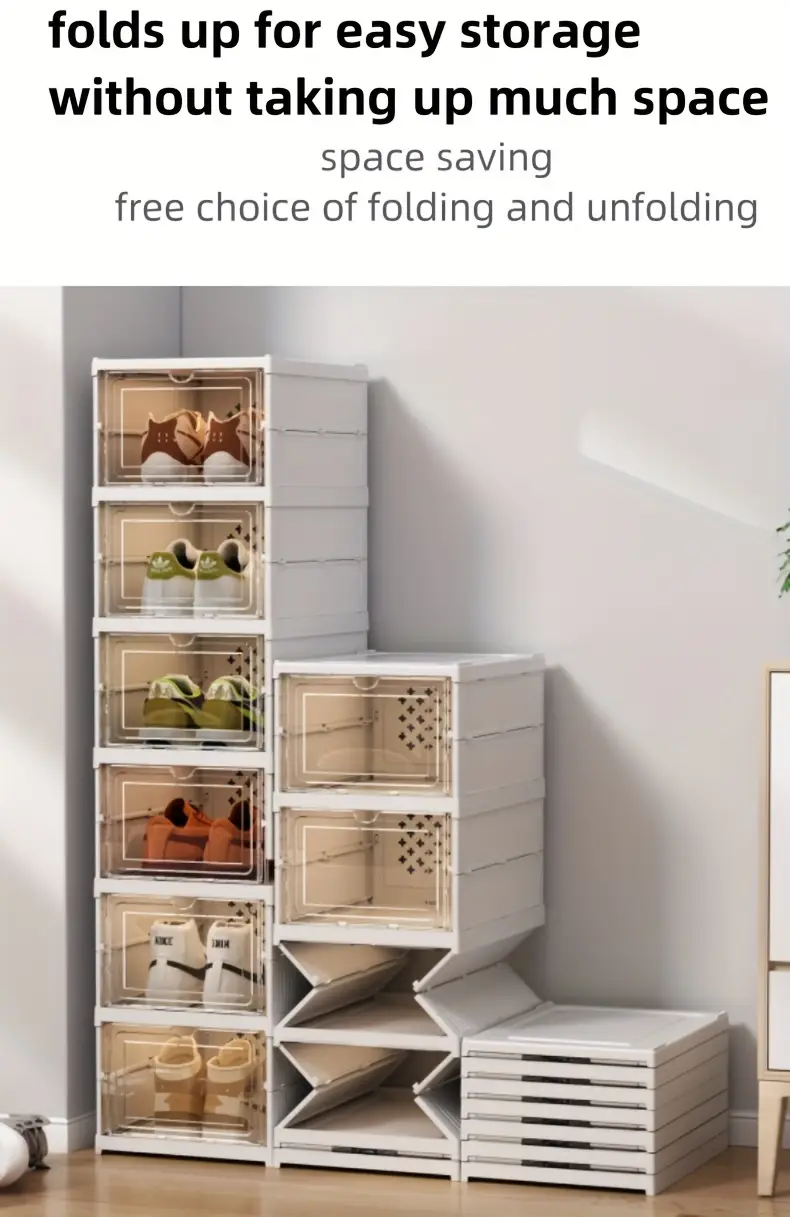 6 layer foldable shoe box foldable shoe rack collapsible storage box   to15 free standing bins stackable plastic tote with lids organizing installation free clear dustproof 6 layers closet organization systems closet organizers and storage details 8