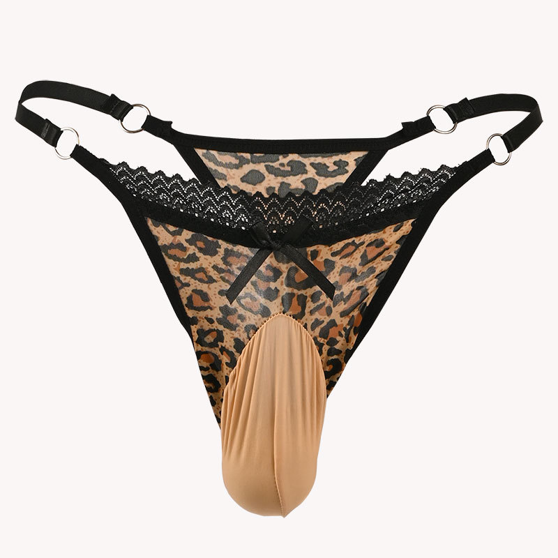 Men's low waist leopard print U-convex fashion thong seamless close-fitting breathable T pants
