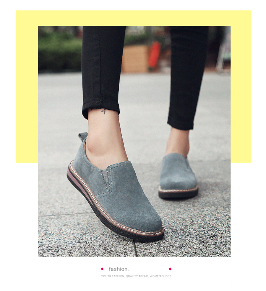STS BRAND 2019 New Spring Women Flats Sneakers Suede Leather Round Toe Shoes Casual Shoes Women Slip On Flat Loafers Fazz Oxford (21)