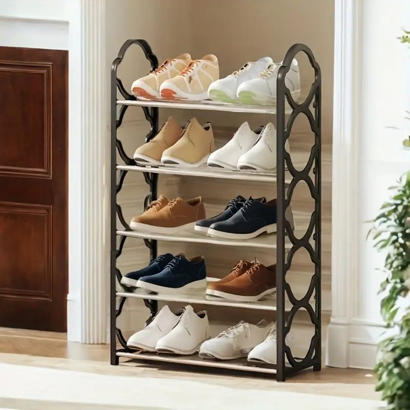 1pc five story simple vertical shoe rack 8 6mm metal steel pipe and thickened plastic side panel toiletries storage rack living room bathroom bedroom     scattered item storage shoe rack   portable details 1