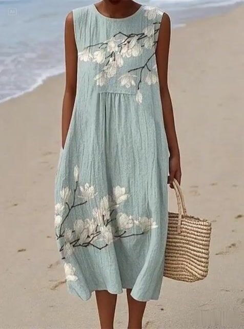 Women's Casual Floral Print Round Neck Sleeveless Dress