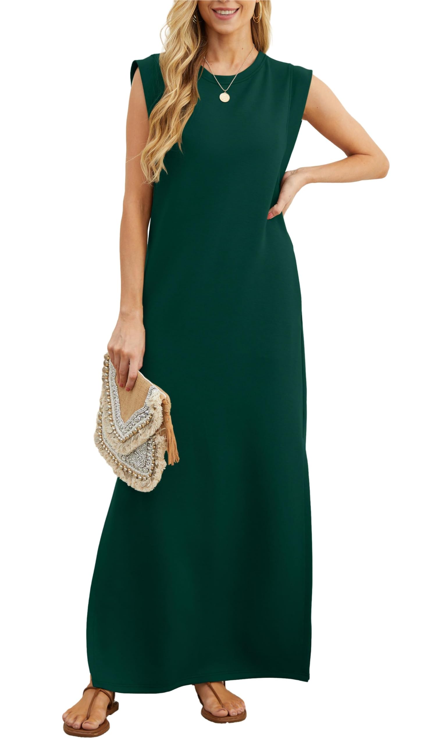 Women's loose maxi dress with slit and no pleats