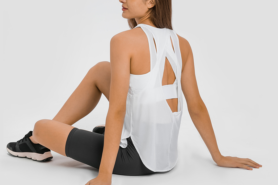 Hergymclothing black lycra yoga pants and white sports bra vest online shopping