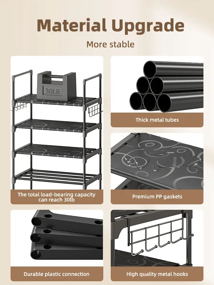     tiers adjustable kitchen shelves kitchen organizers and storage black metal storage shelf with hooks spice rack shoe rack pots and pans organizer home decor for kitchen pantry bathroom christmas halloween decorations details 3