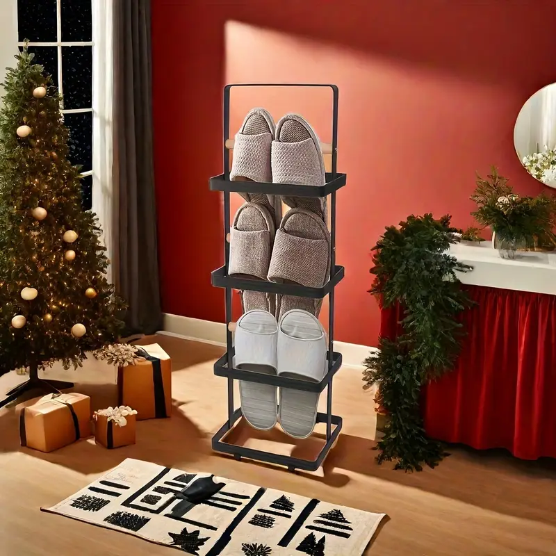  stackable multi layer shoe rack   black   entryway closet garage bedroom storage details 0