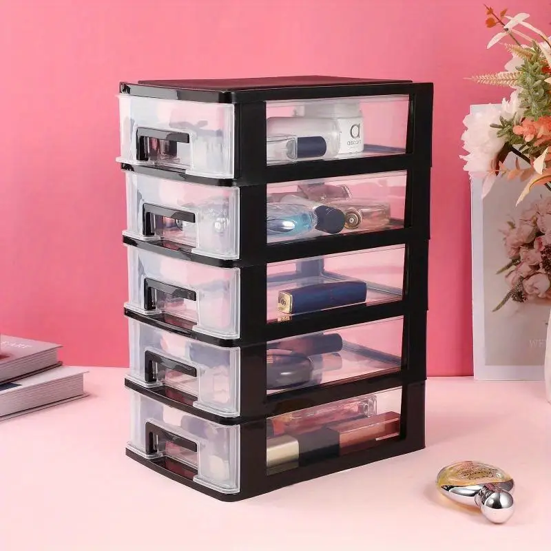 versatile 5 tier plastic storage cabinet with drawers waterproof dustproof organizer for home office black transparent portable shelf trunks details 5