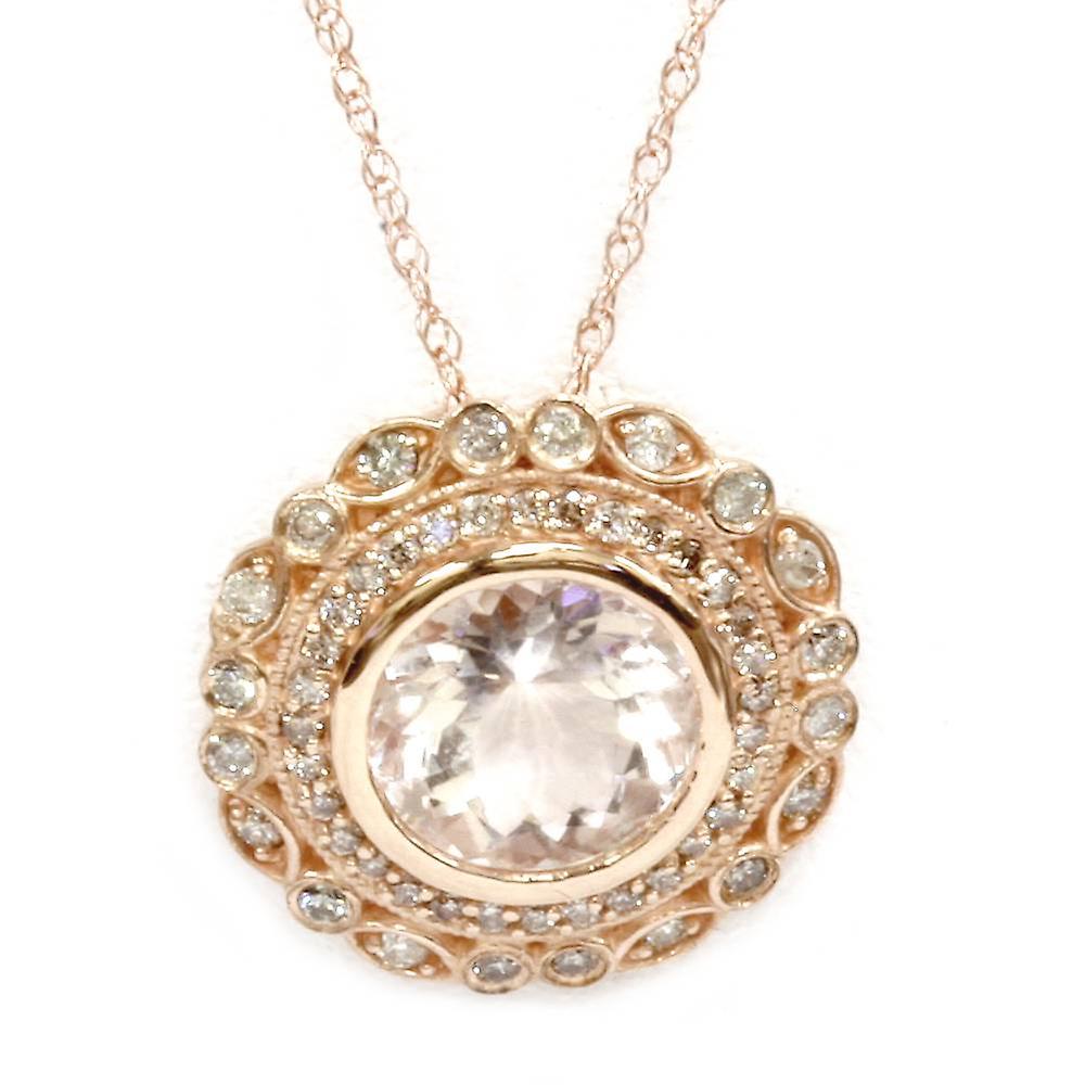 Pendente antico Halo vintage con morganite da 7 mm e diamanti da 1/4 ct, in oro rosa 14 carati e catena