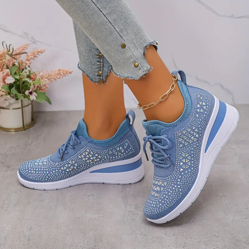 womens   embellished black sneakers comfortable low top lace up casual shoes with thick cushioned sole breathable fabric upper for   wear versatile for commuting   ladies sneakers everyday footwear stylish   durable rubber sole details 5