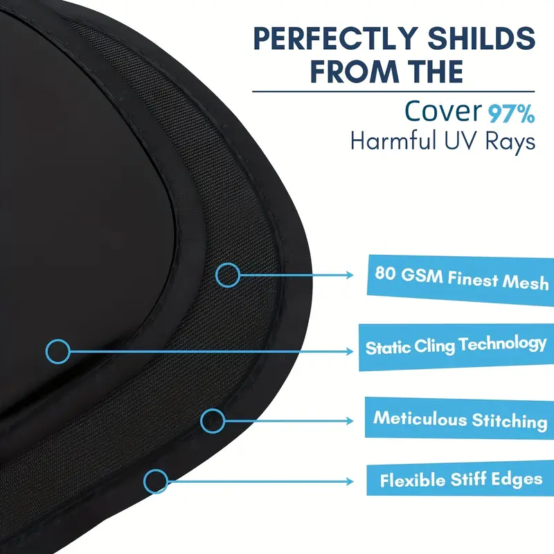 2 4pcs miniature static cling car window shades removable oval nylon mesh     for side driver windows black frame   remove reduces eye   enhances driving   driving   enhancement suction cup attachment flexible window cover sun visor for car details 2