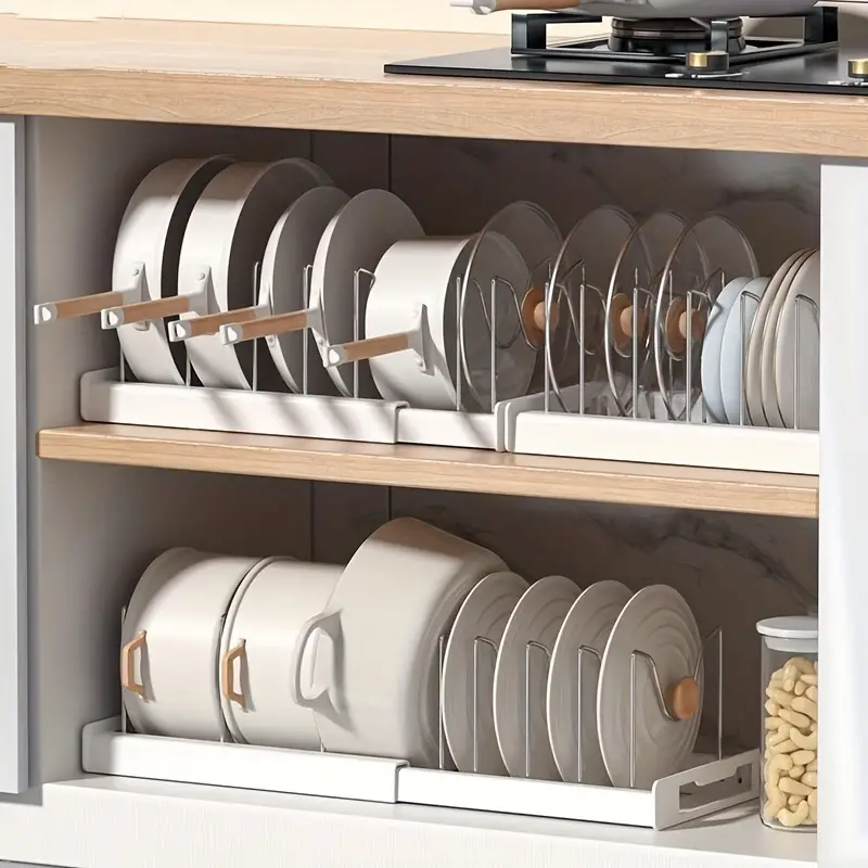 1pc adjustable   pot organizer rack for kitchen cabinet - expandable pots and pans organizer with adjustable dividers - home kitchen accessories for   and organization details 1