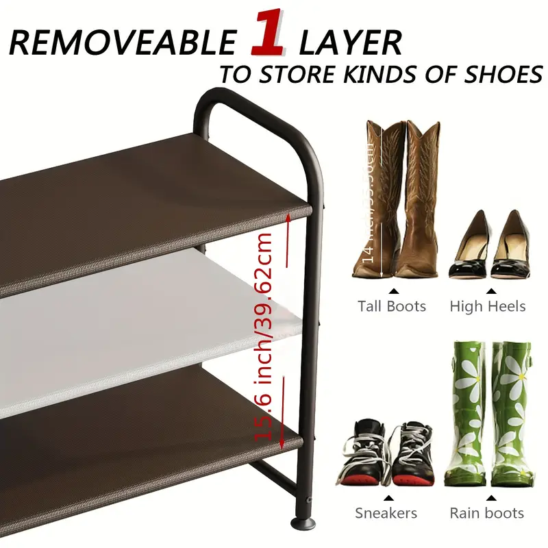   shoe rack 3 tier long storage organizer wide metal shoe shelf for closet entryway details 8