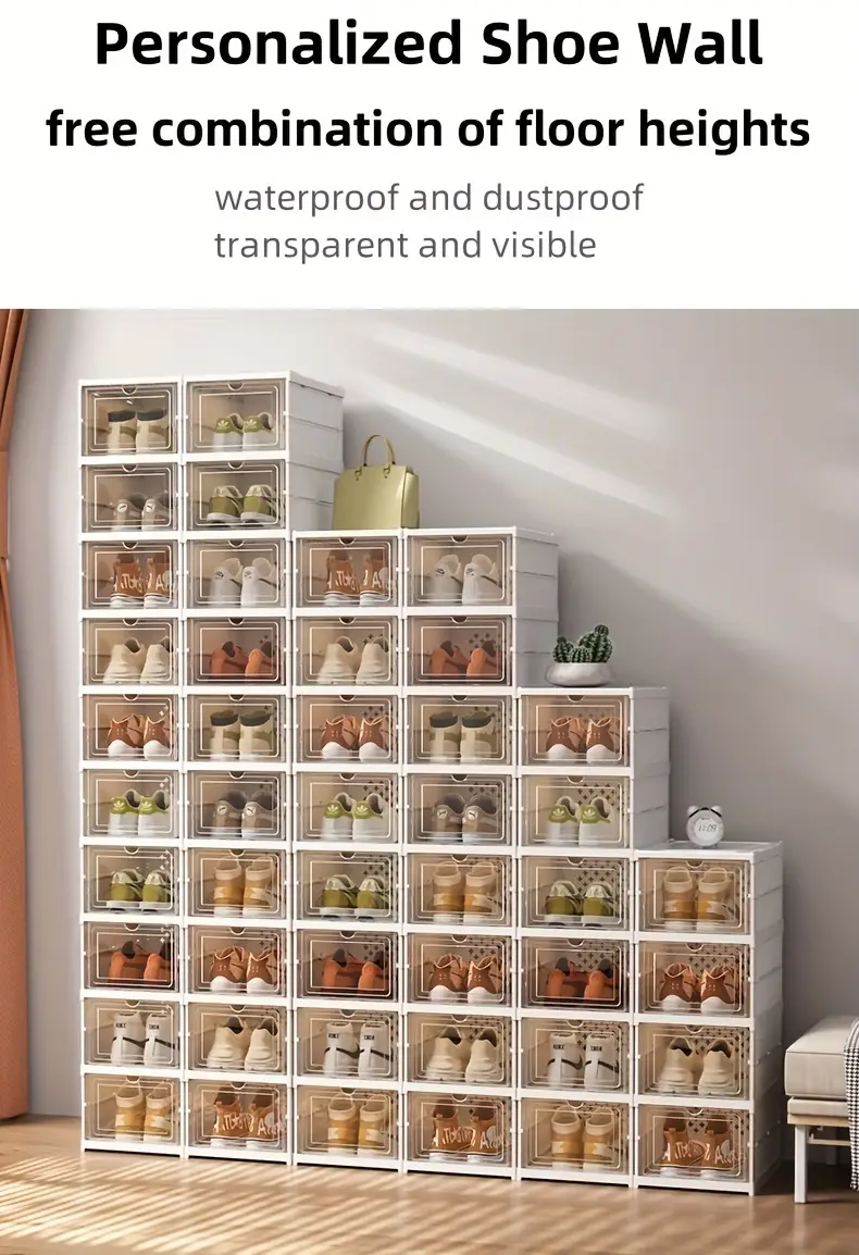 6 layer foldable shoe box foldable shoe rack collapsible storage box   to15 free standing bins stackable plastic tote with lids organizing installation free clear dustproof 6 layers closet organization systems closet organizers and storage details 4