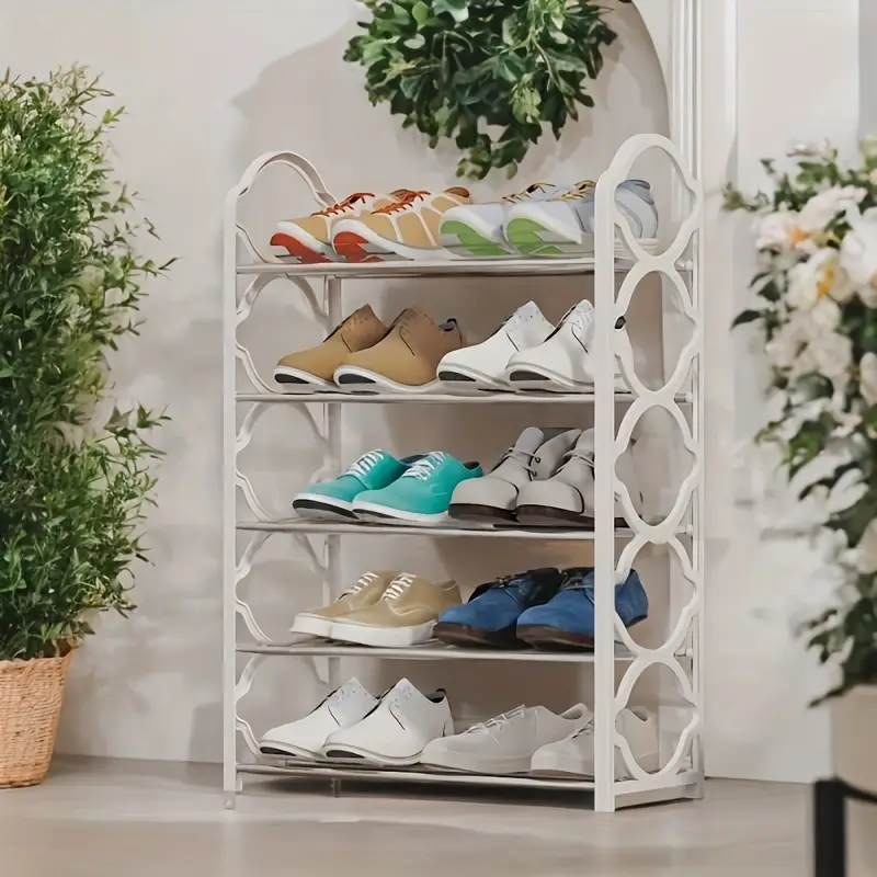 1pc five story simple vertical shoe rack 8 6mm metal steel pipe and thickened plastic side panel toiletries storage rack living room bathroom bedroom     scattered item storage shoe rack   portable details 4