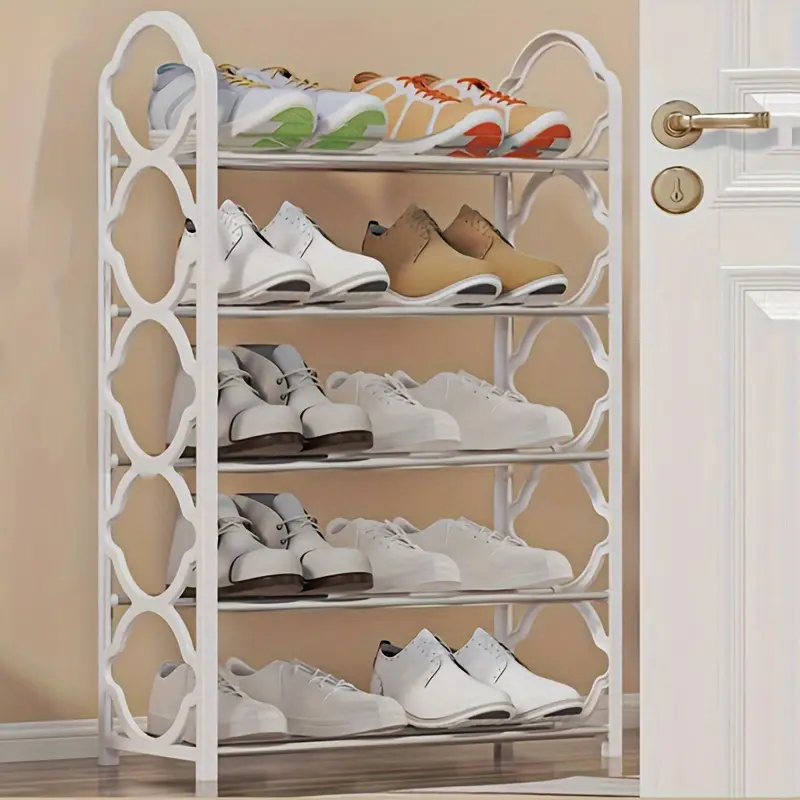 1pc five story simple vertical shoe rack 8 6mm metal steel pipe and thickened plastic side panel toiletries storage rack living room bathroom bedroom     scattered item storage shoe rack   portable details 2