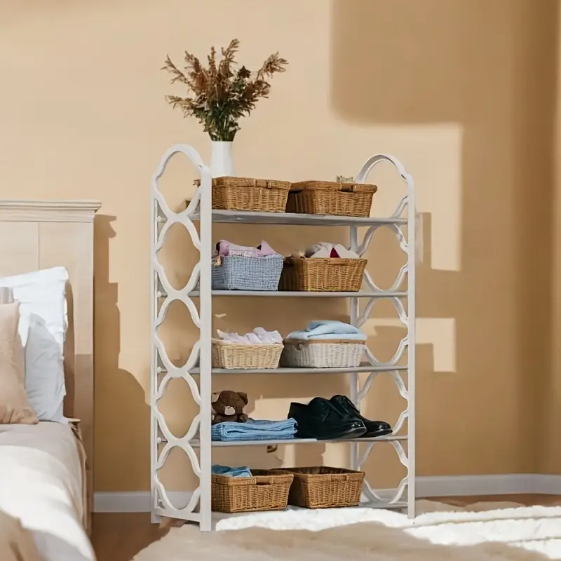 1pc five story simple vertical shoe rack 8 6mm metal steel pipe and thickened plastic side panel toiletries storage rack living room bathroom bedroom     scattered item storage shoe rack   portable details 8