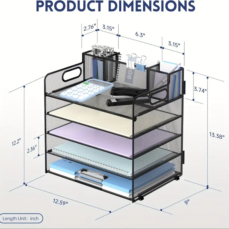 5 tier desk storage rack with handle   pen holders desk organizer with grid paper file sorter office supplies paper tray storage box details 2