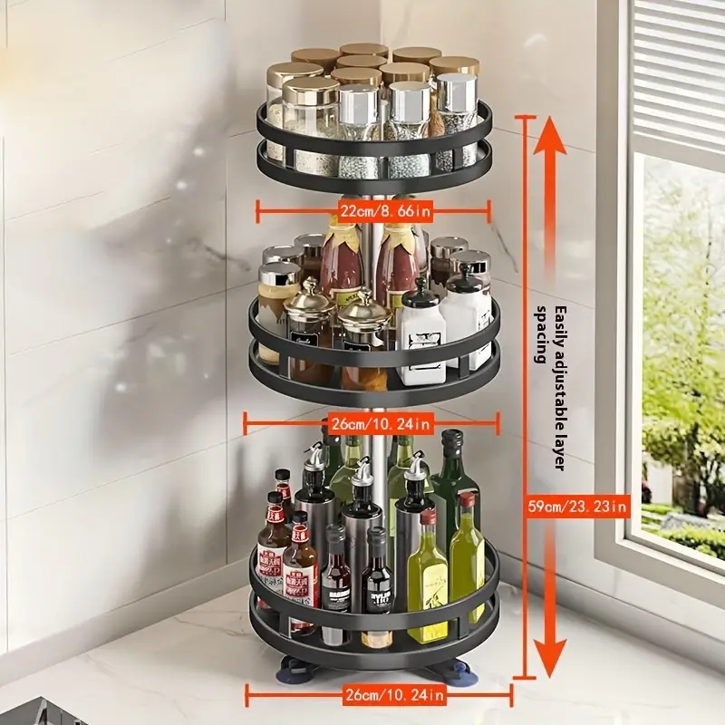 rotatable   kitchen storage rack seasoning storage storage rack storage   salt sauce vinegar spice jar rack details 2