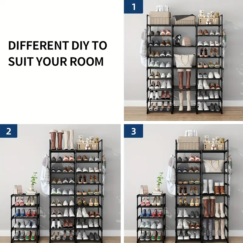 9 tier metal shoe rack organizer with hooks space saving storage for   pairs of shoes bags books stackable shelving unit for entryway bedroom or closet   high   sneakers and decorative items best for christmas utility racks details 1