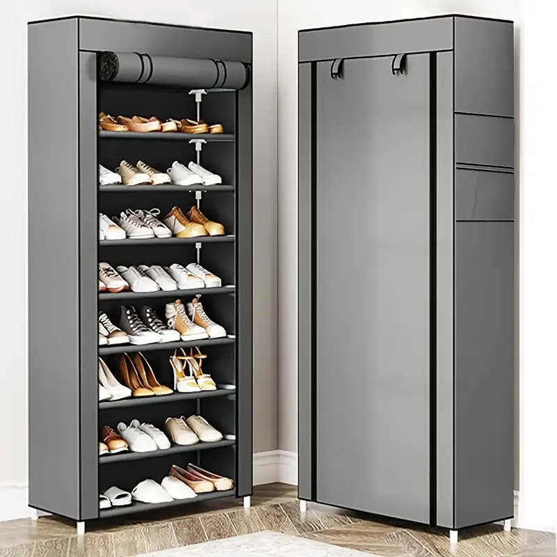 versatile 6 8 10 tier shoe organizer with dustproof cover easy assembly portable storage for 27 35 pairs of sneakers high heels boots ideal for entryway details 3