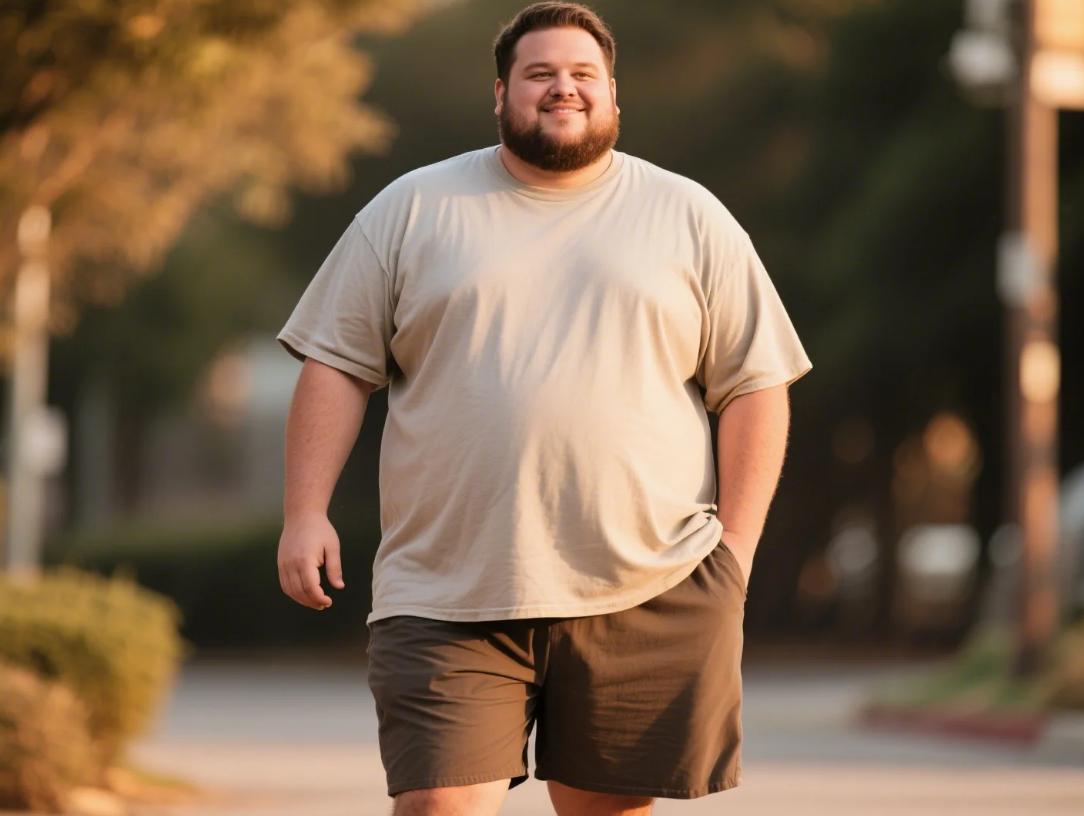 A big and tall man wearing shorts that don't ride up.