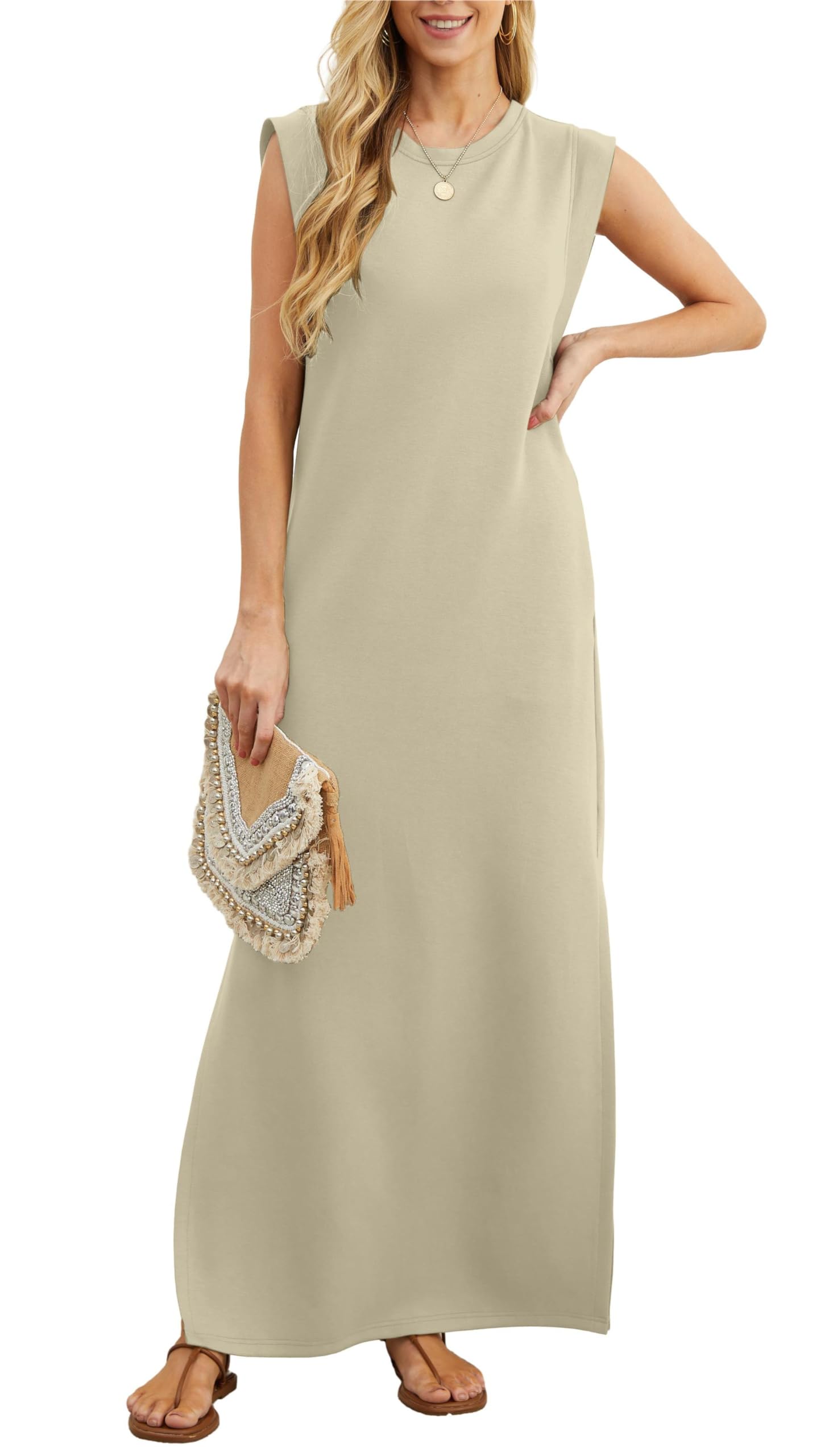 Women's loose maxi dress with slit and no pleats